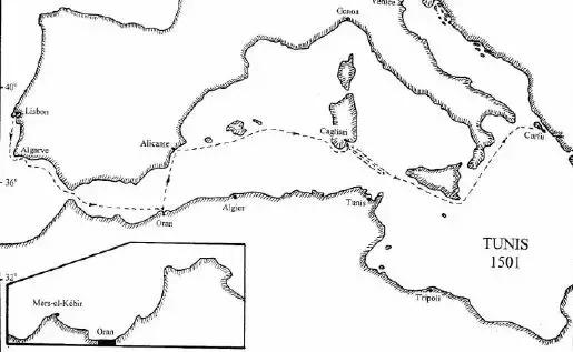 1501年 葡萄牙戰船在地中海的活動軌跡