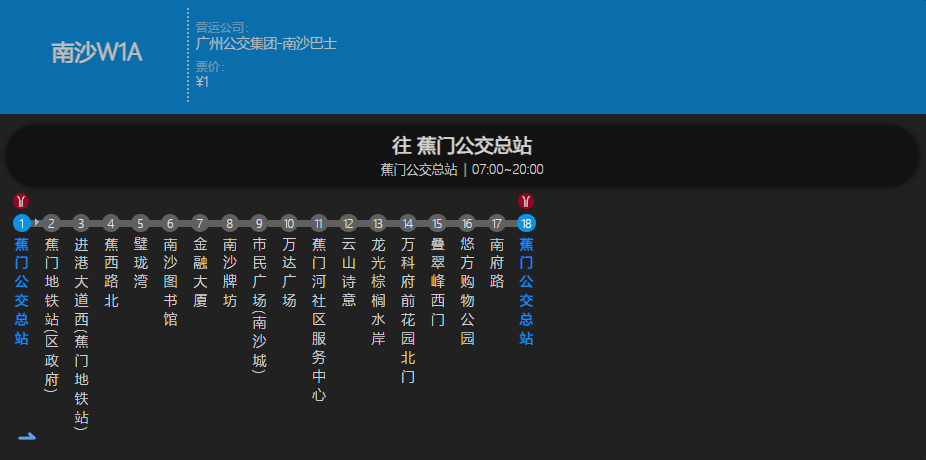 廣州公交南沙W1A路