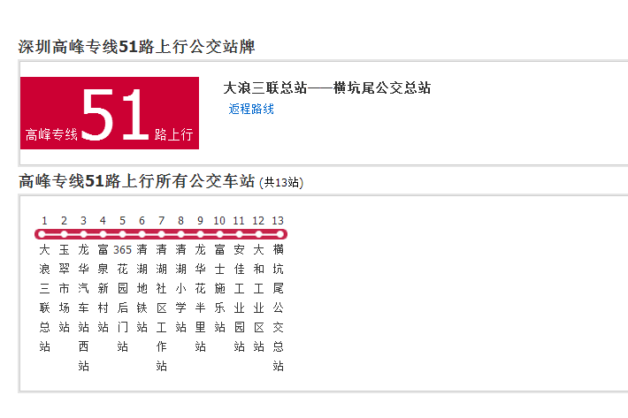 深圳公交高峰專線51路