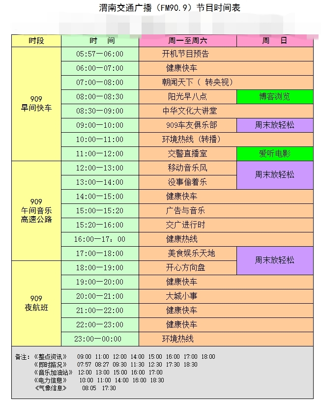 渭南交通廣播節目表