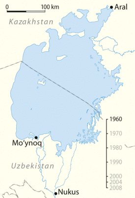 鹹海面積的變化（1960-2008年）