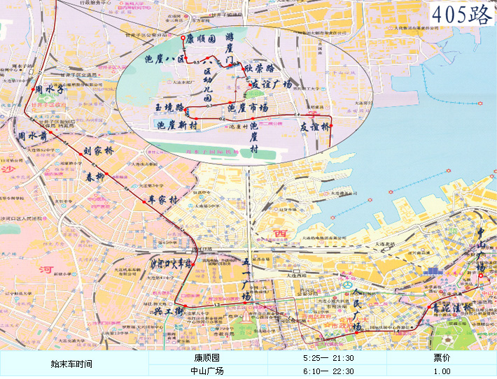 大連公交405路線路走向圖