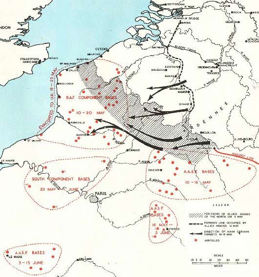 英法聯軍空軍1940.5.10-6.15撤退路線圖