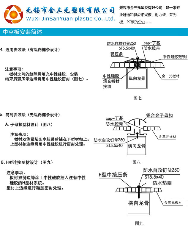 PC中空陽光板安裝示意圖二