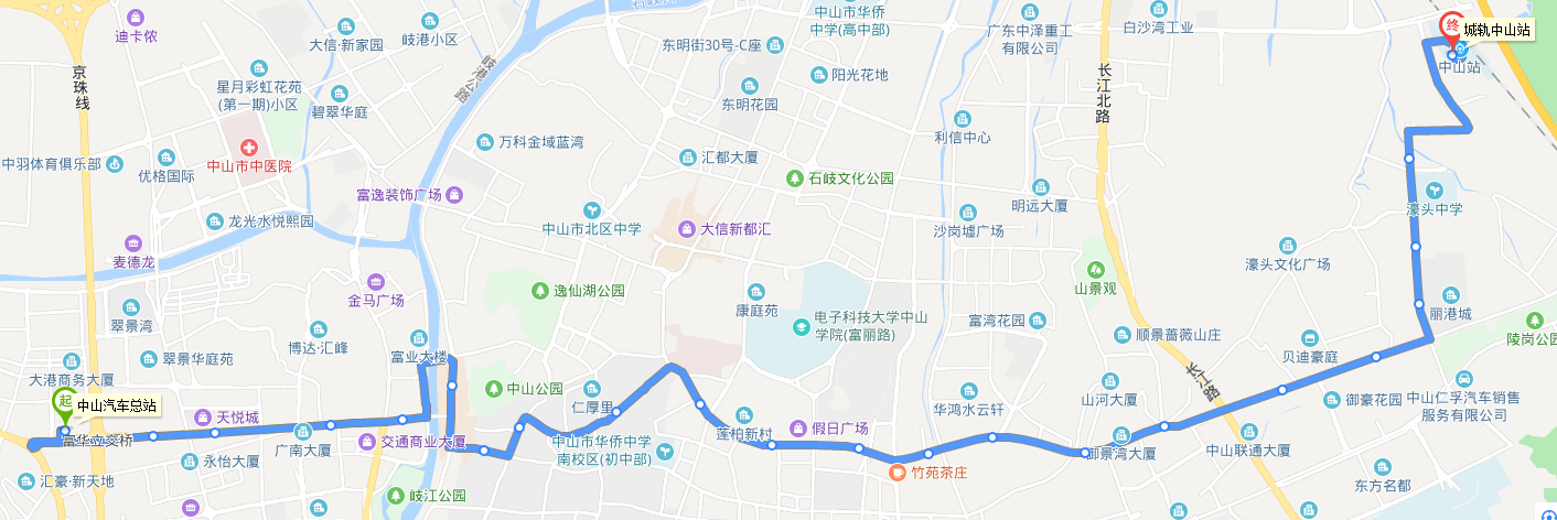 中山公交002路下行走向