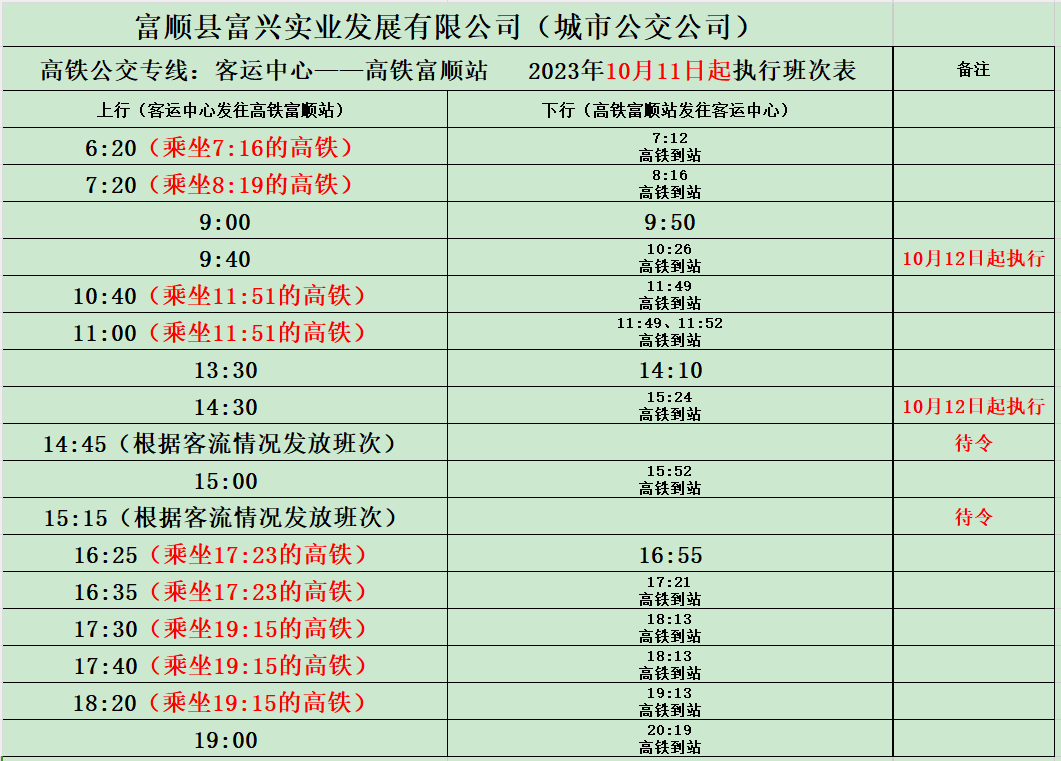 富順高鐵站公交快速專線