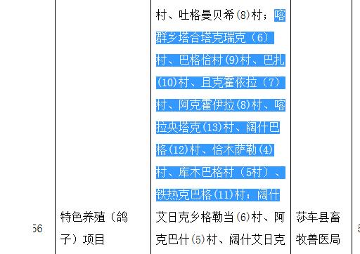 公示檔案中喀群鄉且克霍伊拉村等行政村編號