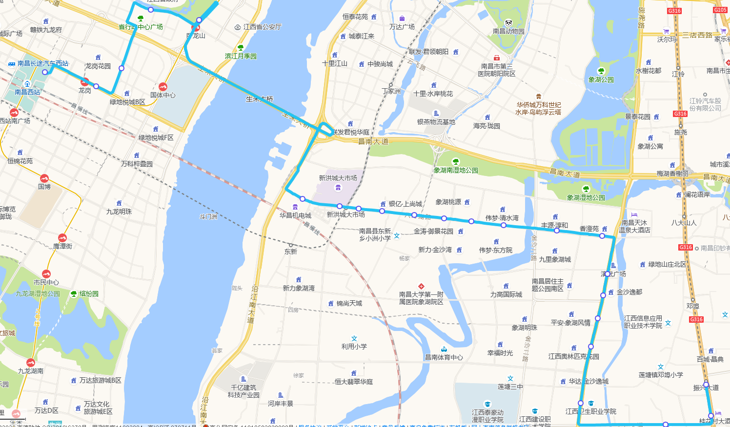 南昌公交707路上行線路圖