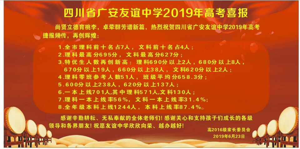 廣安友誼中學2019年高考喜報