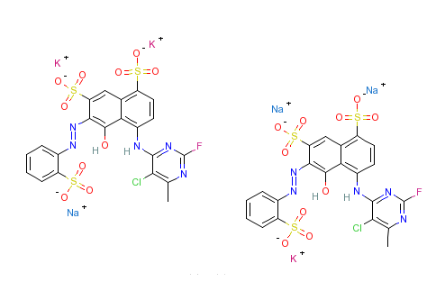 4-[（5-氯-2-氟-6-甲基-4-嘧啶基）氨基]-5-羥基-6-[（2-磺苯基）偶氮]-1,7-萘二磺酸鉀鈉