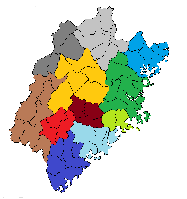 清代福建本土共有八個府、兩個直隸州以及五十七個縣