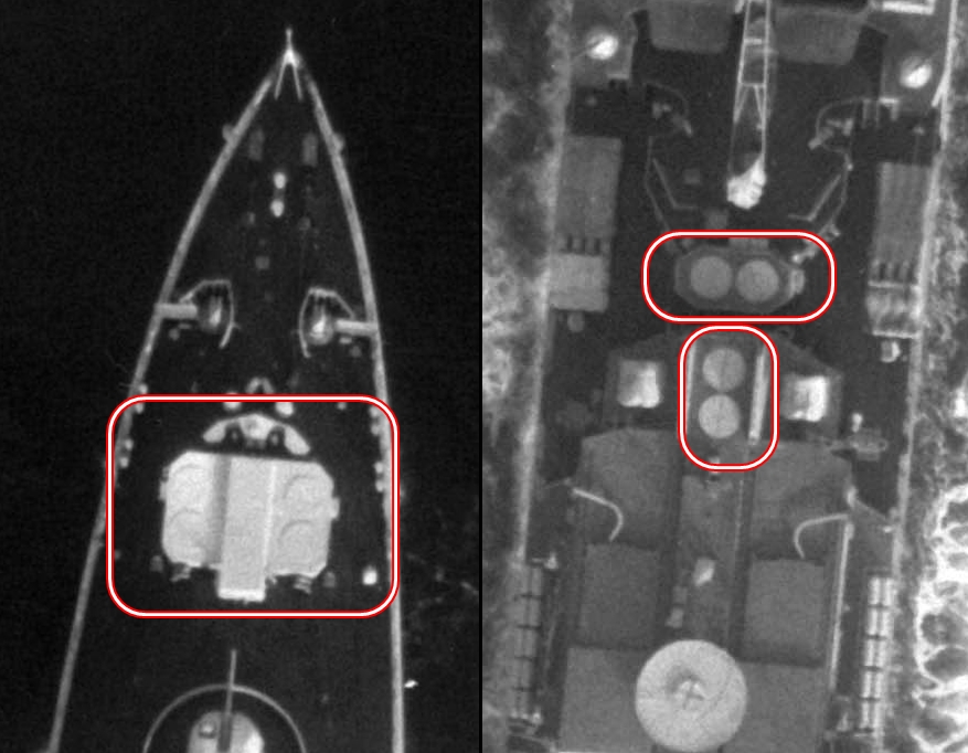 紅框內為1155型的八組防空飛彈垂髮系統