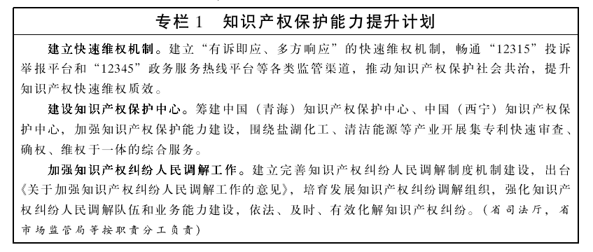 青海省“十四五”智慧財產權保護和運用規劃