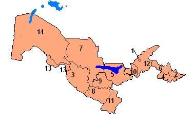 烏茲別克斯坦直轄市分布圖