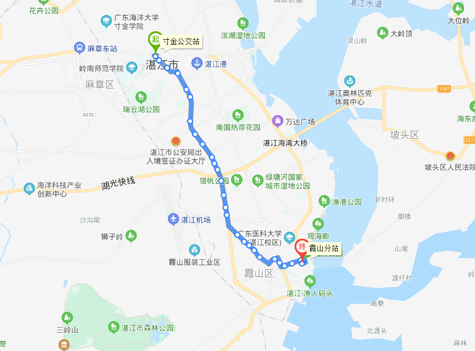 湛江公交1路下行路線