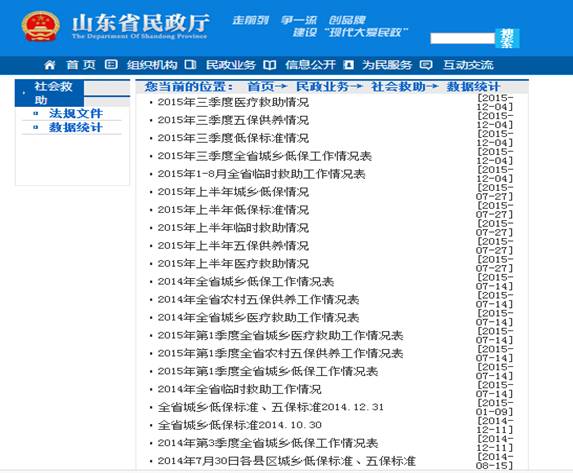 山東省民政廳2015年政府信息公開工作年度報告