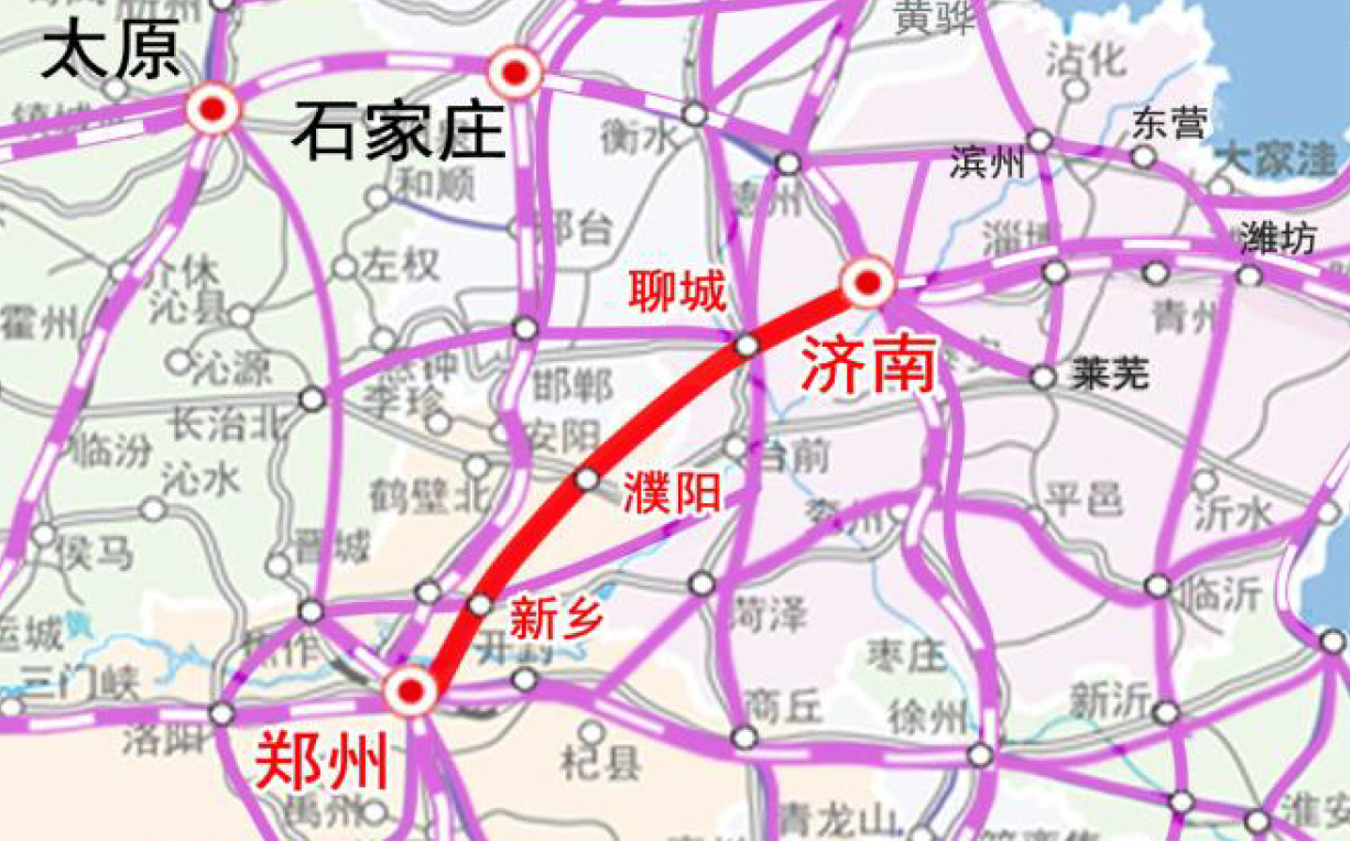 鄭濟高速鐵路線路走向圖