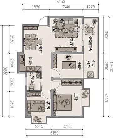 桂林灕江藍灣建築面積73.77㎡的小三房