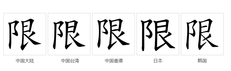 字形對比（楷體）