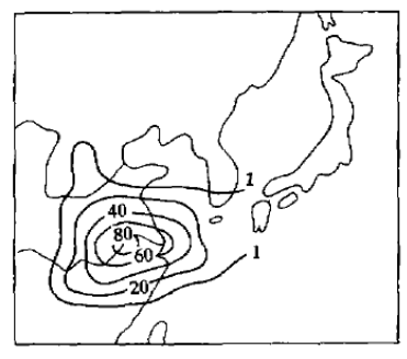 圖1 黃海、東海北部氣旋生成源地頻數圖