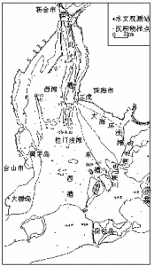 黃茅海河口地形及沉積物採樣點分布