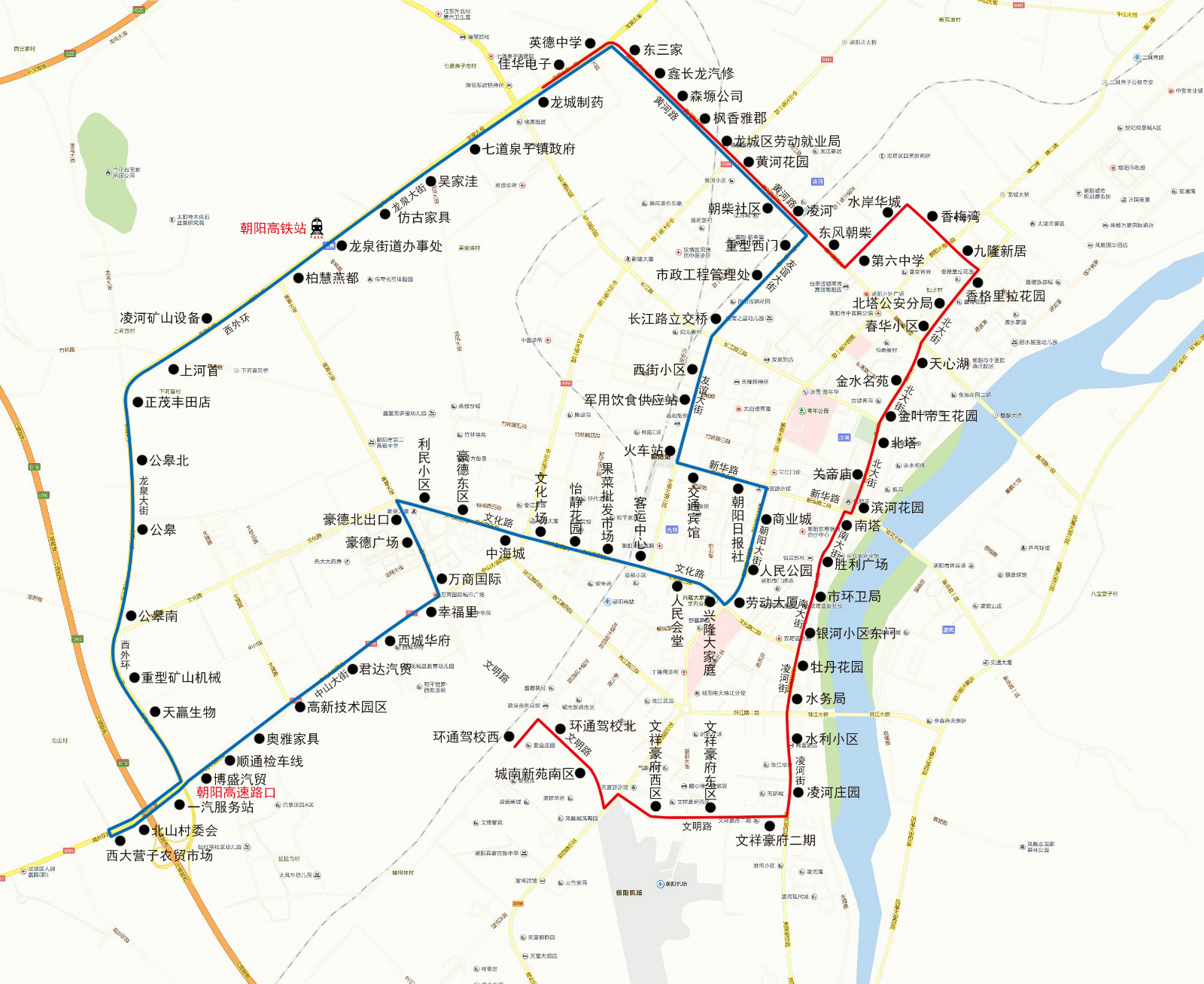 11路調整示意圖（2016年11月24日），紅色為調整後線路