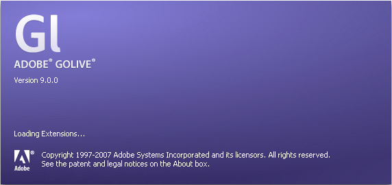 ADOBE GOLIVE 9 啟動畫面