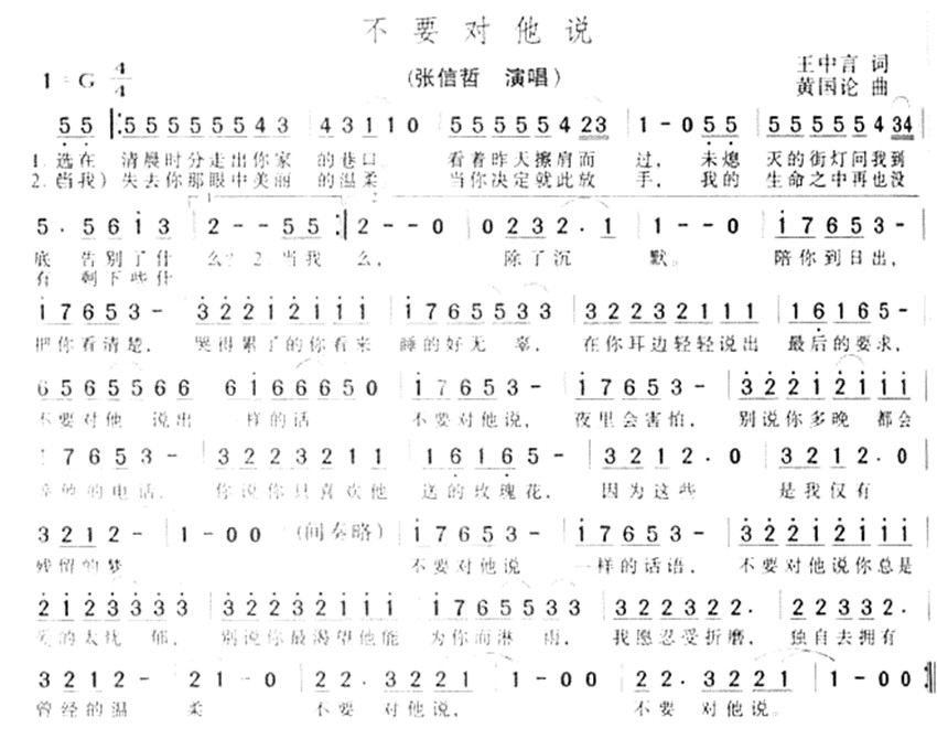 「不要對他說」歌曲簡譜