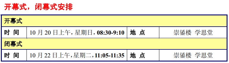 開幕式、閉幕式安排