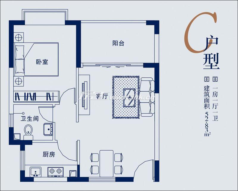 藍山湖C戶型1室1廳1衛1廚52.83㎡