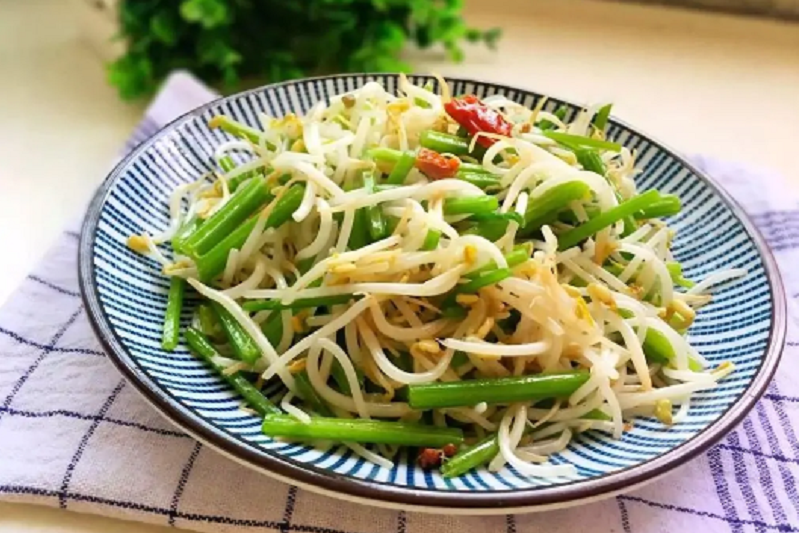 醋香肉絲蒜台綠豆芽