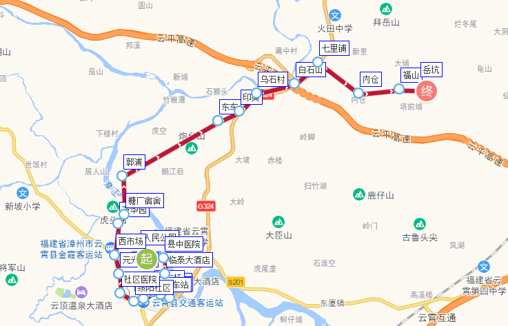 雲霄公交2路上行路線圖