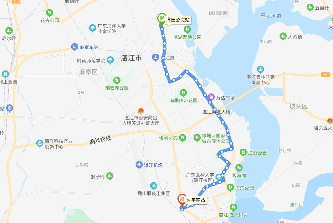 湛江公交20路下行線路