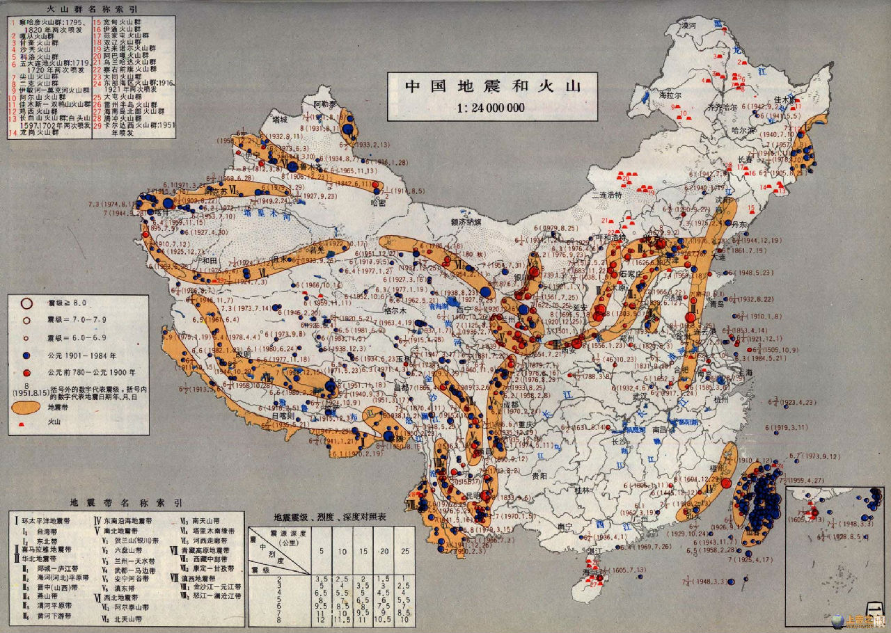 中國強震及地震帶分布情況(圖)