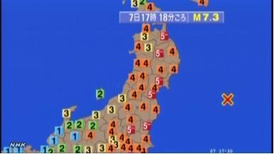 日本各地震級示意圖