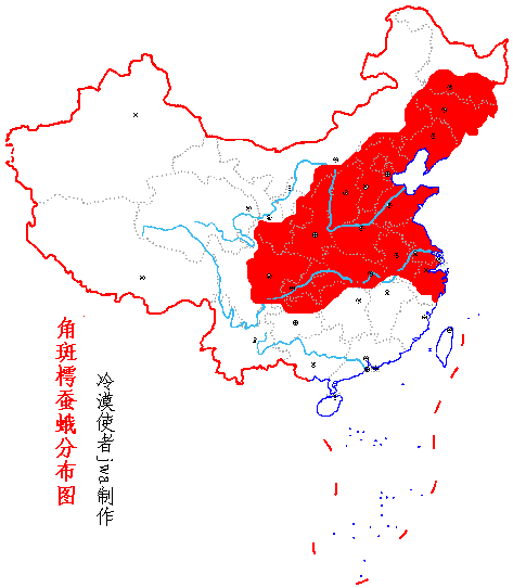 角斑樗蠶蛾(圖5)——國內分布圖