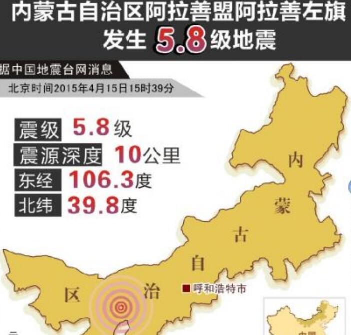 4月15內蒙古自治區阿拉善盟阿拉善左旗5.8級地震