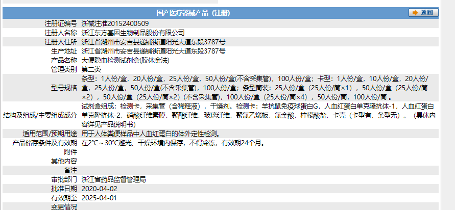 大便隱血檢測試劑盒（膠體金法）