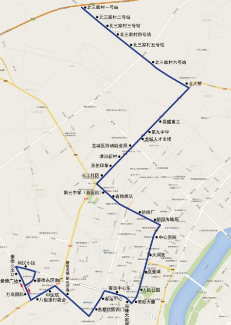 朝陽公交18路運行路線示意圖