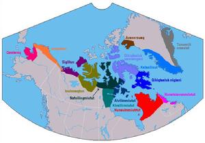 於北極地區各種因努伊特語使用者的分布