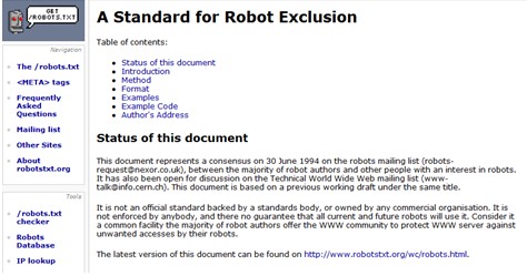 維基百科上描述的robots協定的最原始起源