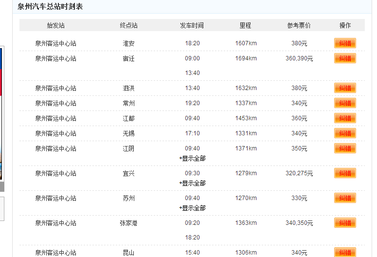 泉州汽車總站時刻表