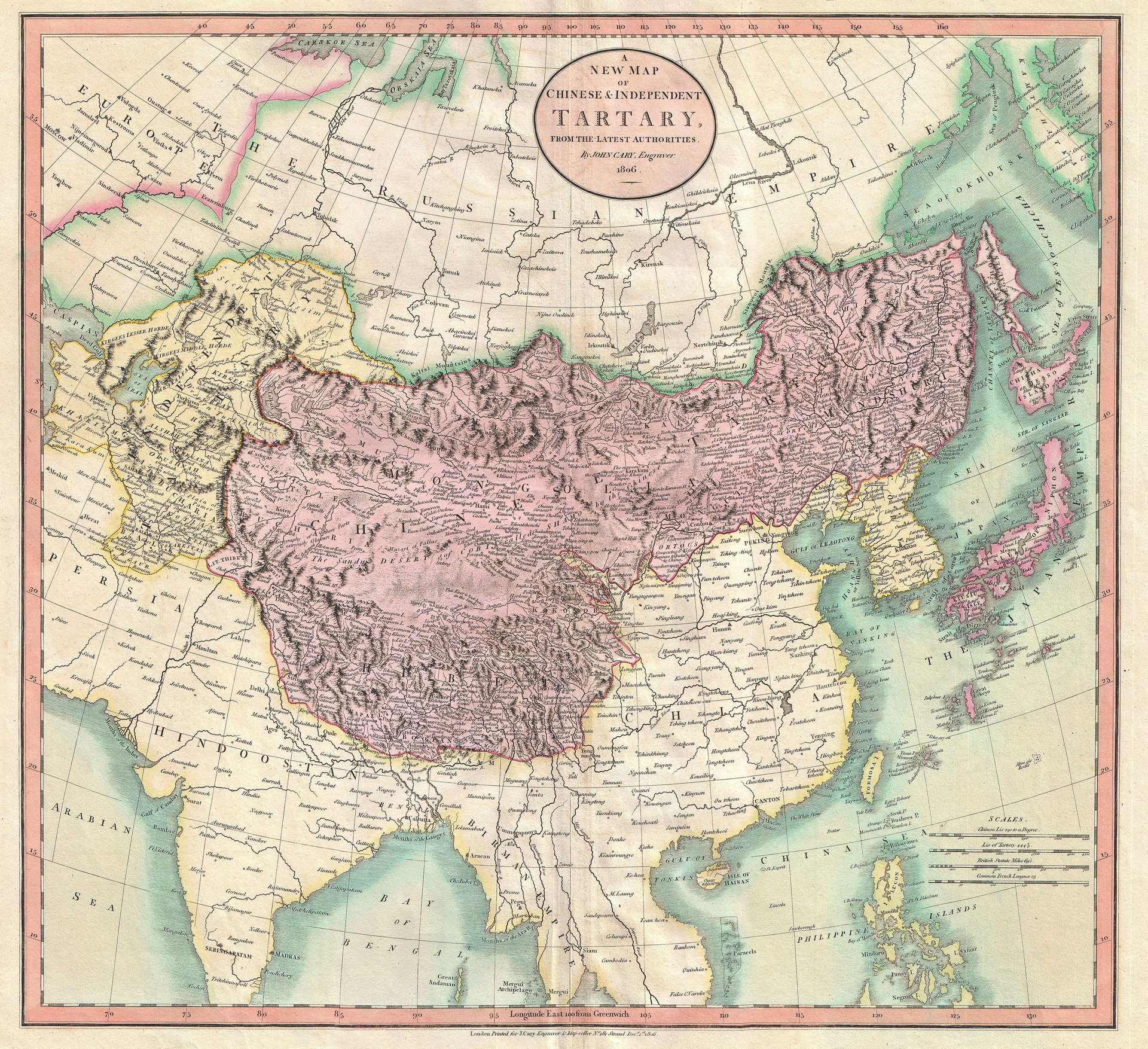 1806年法國人繪製中國地圖中的藩部（紫色）