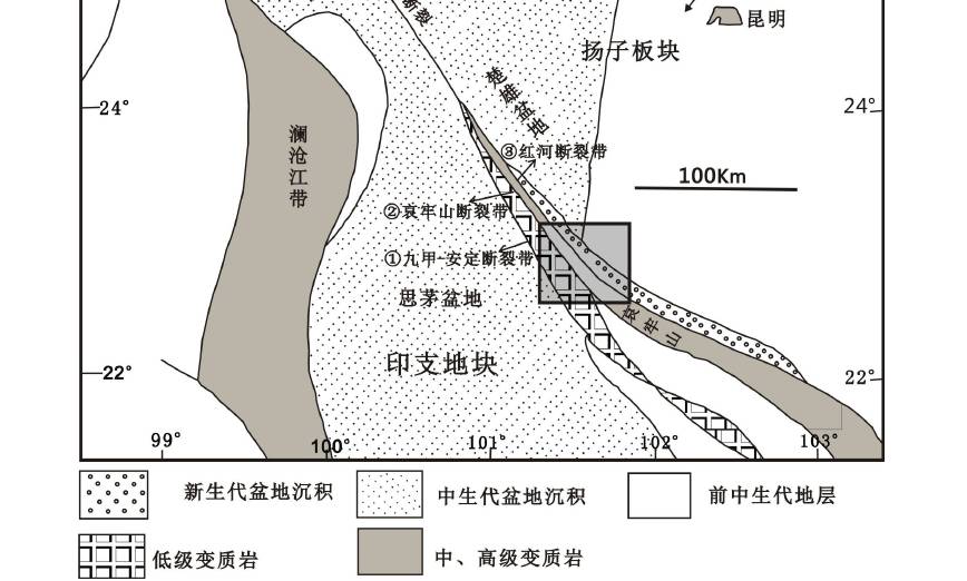 哀牢山群分布地質簡圖