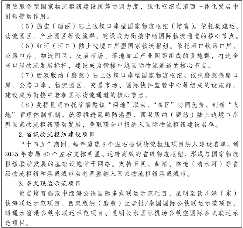 雲南省“十四五”現代物流業發展規劃