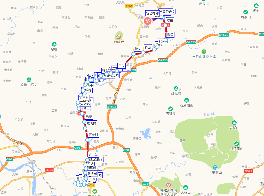 漳州公交長泰1路（1）上行路線圖