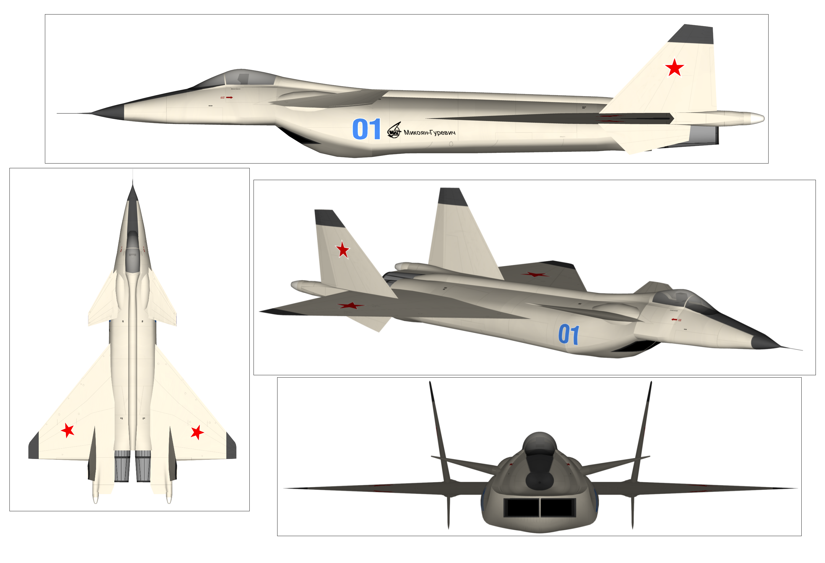 米格1.44戰鬥機四視圖