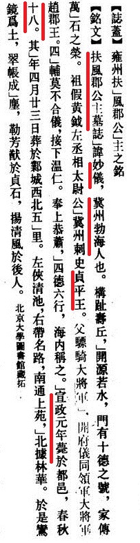 扶風郡公主墓誌