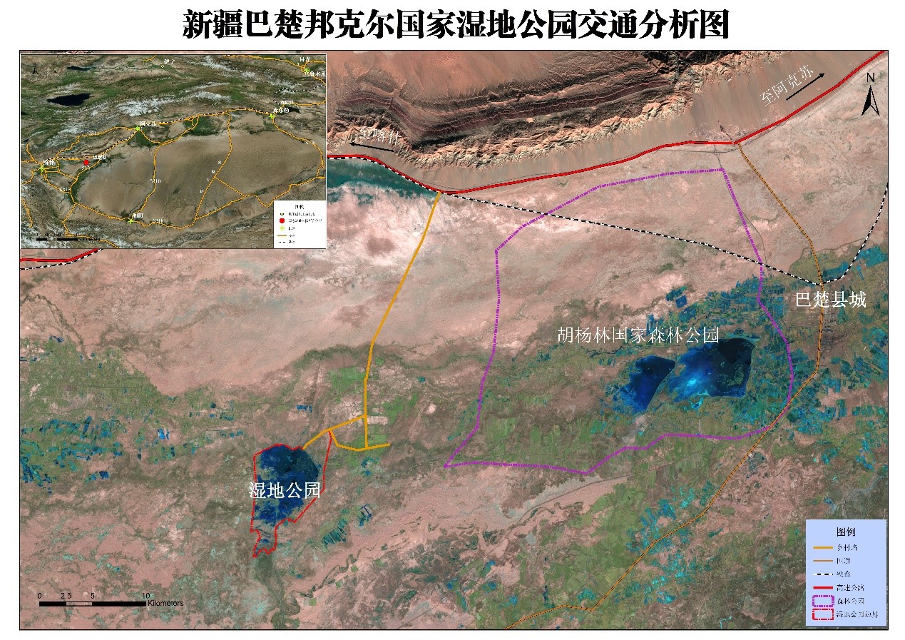 新疆巴楚邦克爾國家濕地公園交通位置圖