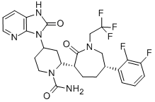 N-[(3R,6S)-6-（2,3-二氟苯基）六氫-2-氧代-1-（2,2,2-三氟乙基）-1H-氮雜卓-3-基]-4-（2,3-二氫-2-氧代-1H-咪唑並[4,5-B]吡啶-1-基）-1-哌啶甲醯胺